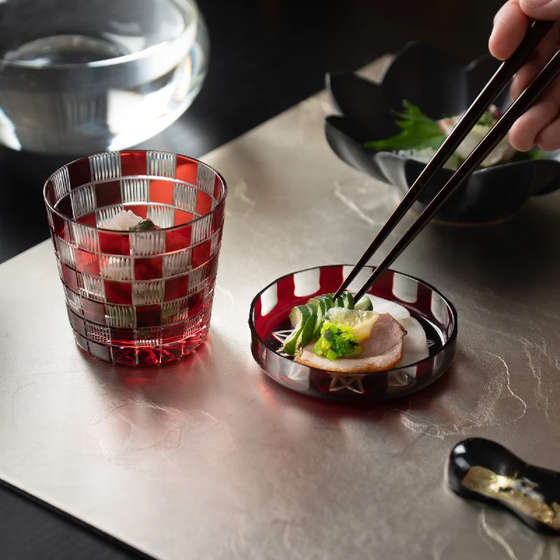 coffee mugs with names -Checkered Pattern Soba Choko Cup with Lid