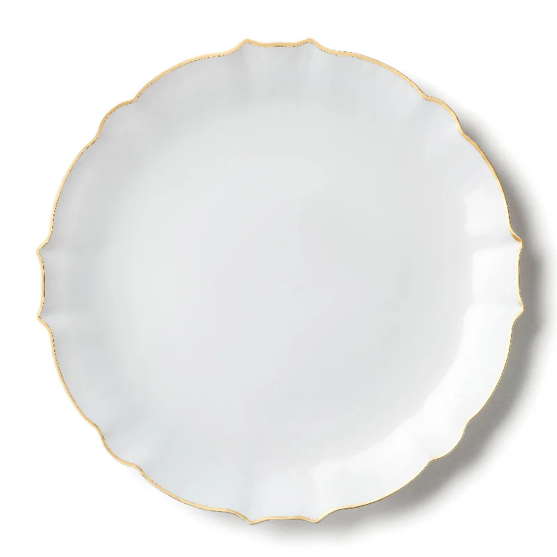 elegant flatware sets for parties -White and Gold Round Plastic Plates 10 Count - Luxe