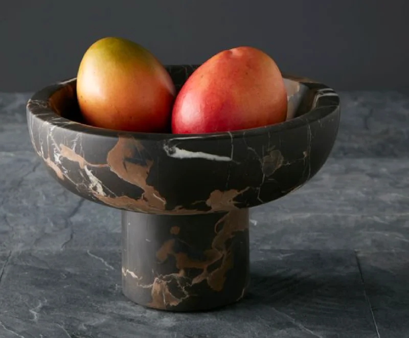 non-stick serving trays -Selene 10" Onyx Honed Finish Footed Bowl- Multip Marble