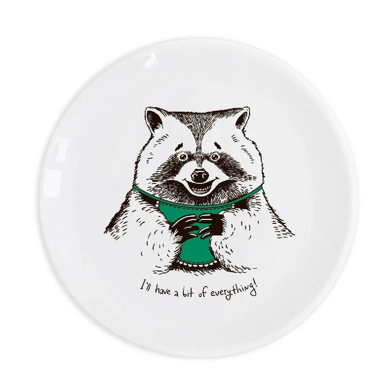 trendy dinner plate designs -"I'll have a bit of everything!" Raccoon Ceramic 9.8" Plate