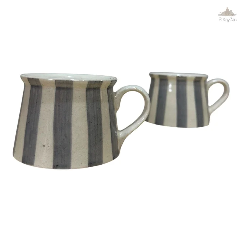 double wall coffee mugs -Off white with grey Tea Coffee Cup  | Hand Painted |  Set of 2 | Ceramic Pottery | Ideal for serving tea or coffee