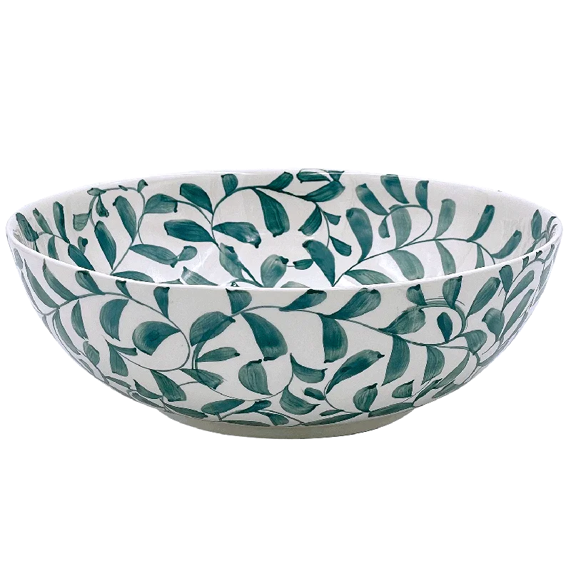 modern flatware for dinner parties -Green Scroll Salad Bowl