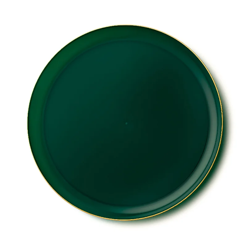 elegant tea spoons -Green and Gold Round Plastic Plates (10 Pack) - Edge