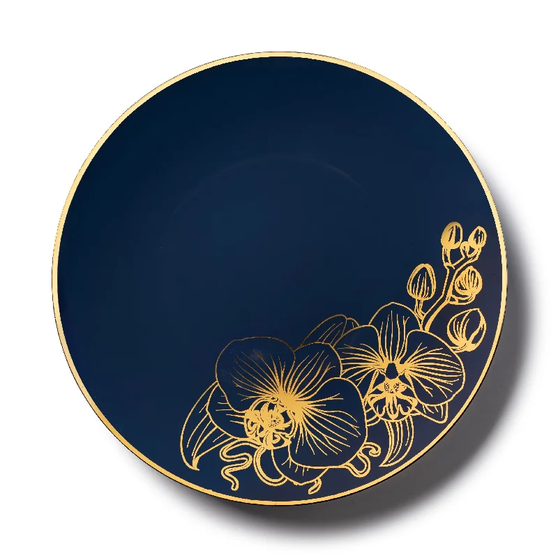 personalized wine glasses -Royal Blue and Gold Round Plastic Plates - Orchid