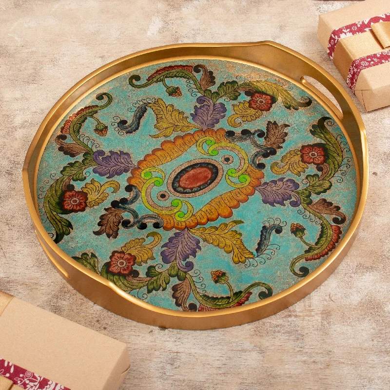 dinnerware for special occasions -Novica Handmade Baroque Reef Reverse-Painted Glass Tray