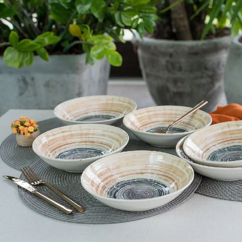 custom serving trays -Daily Unni Large Dinner 8.07 in. Soup Bowls in Ivory/ Brown and Gray