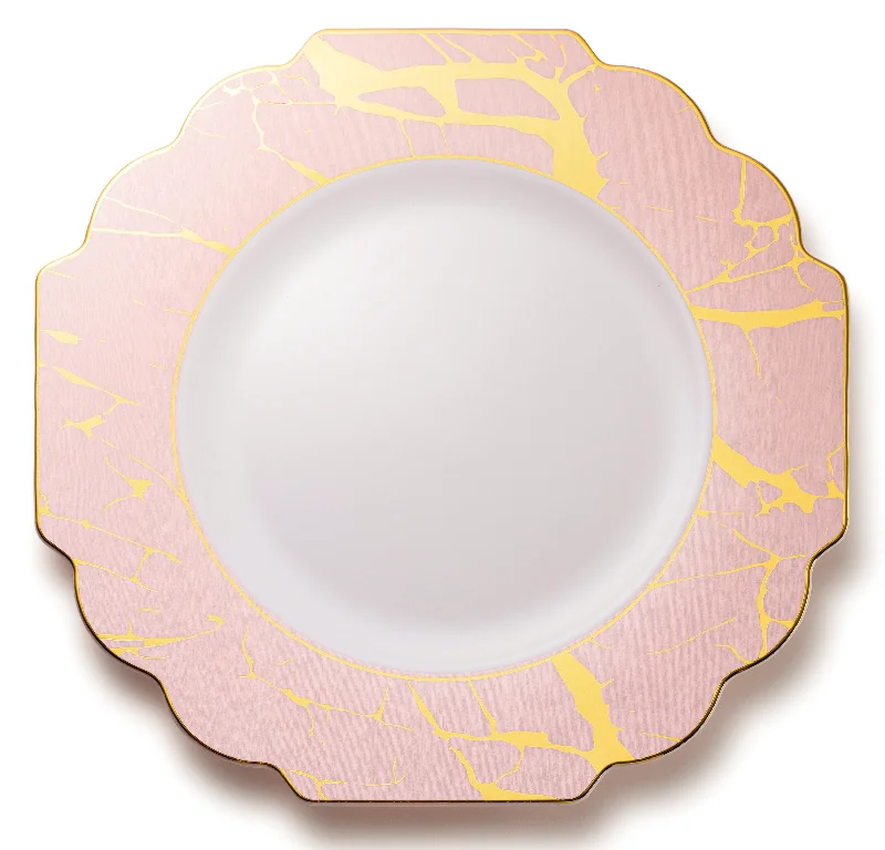 durable plastic cutlery for parties -Pink and Gold Marble Plastic Plates 10 Pack - Grand