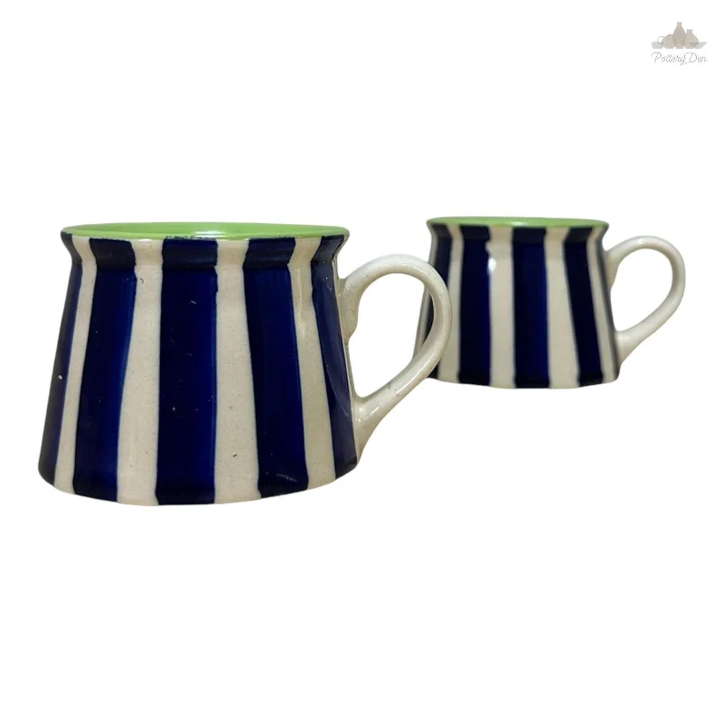 gift coffee mugs for birthdays -Off white with navy blue Tea Coffee Cup  | Hand Painted |  Set of 2 | Ceramic Pottery | Ideal for serving tea or coffee