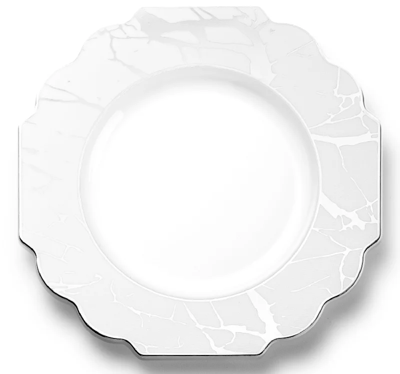 dinnerware sets with storage -White and Silver Marble Plastic Plates 10 Pack - Grand