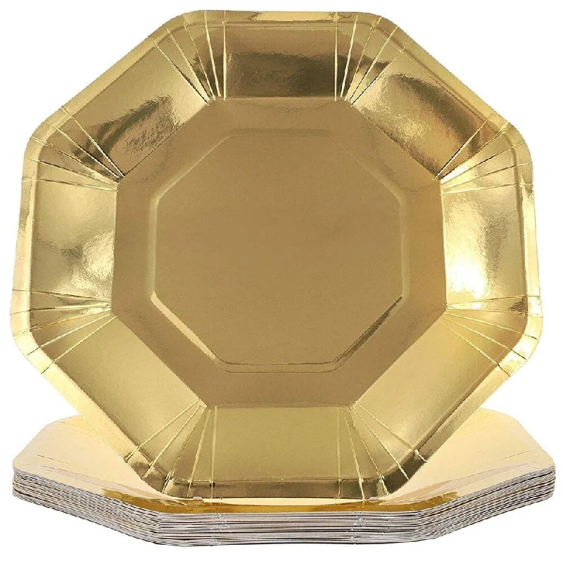 designer dinnerware sets -Juvale Octagon Paper Party Plates, Gold Foil, 9 Inches (24 Pack)