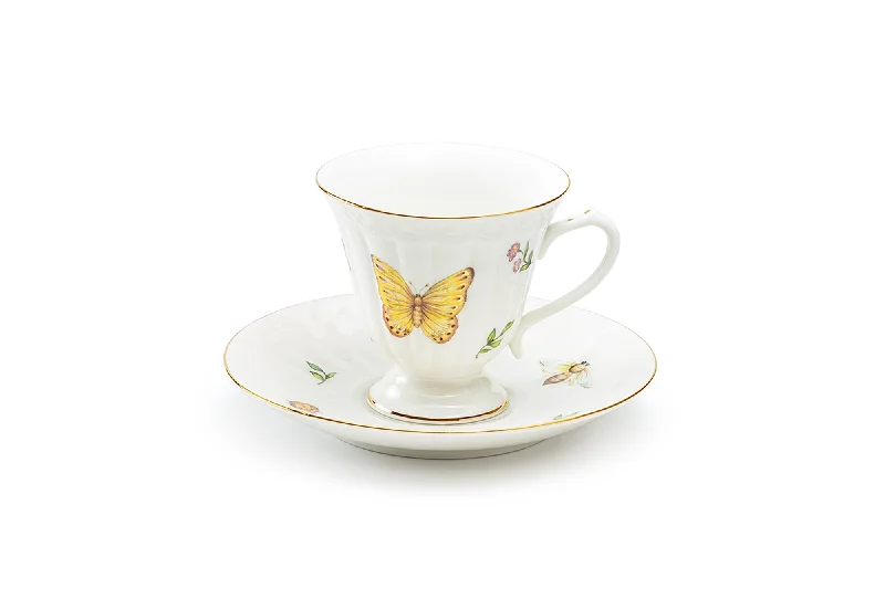 insulated cups for travel -Summer Garden Fine Porcelain Tea Cup and Saucer