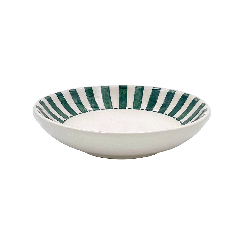 wedding cutlery sets -Green Stripes Pasta Bowl