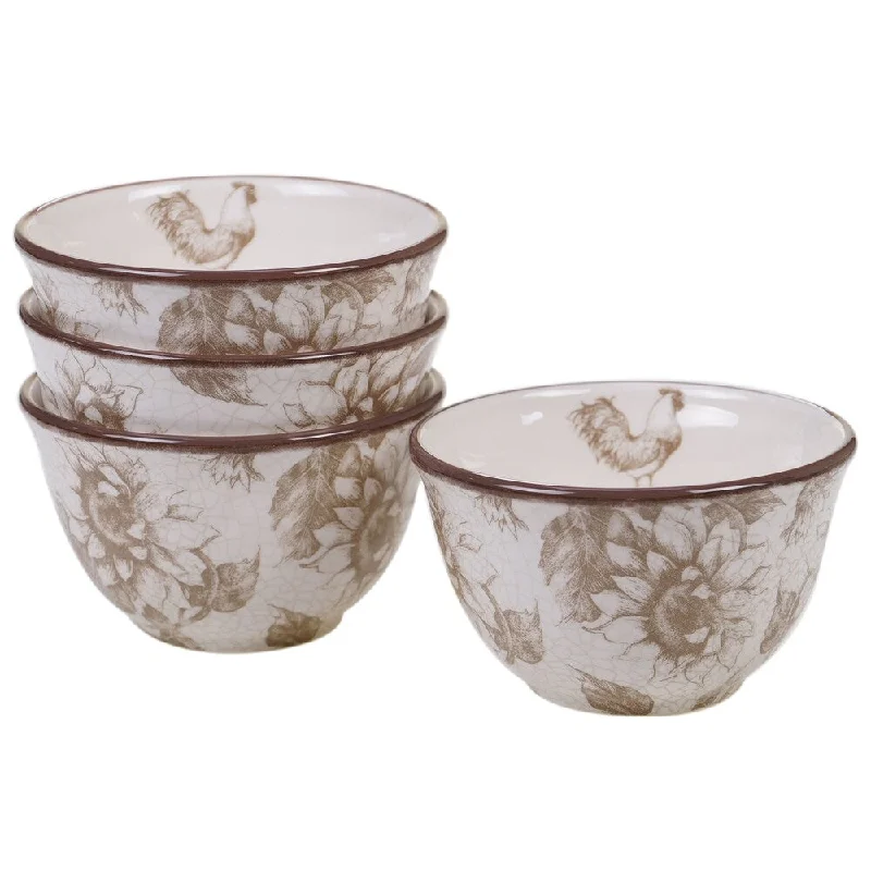 bamboo serving trays for picnics -Certified International Toile Rooster 6-inch Ice Cream Bowls (Set of 4)