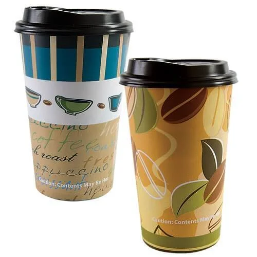 stainless steel coffee cups for gifts -Paper Cup Geometrix Hot Cold with lid 16 oz