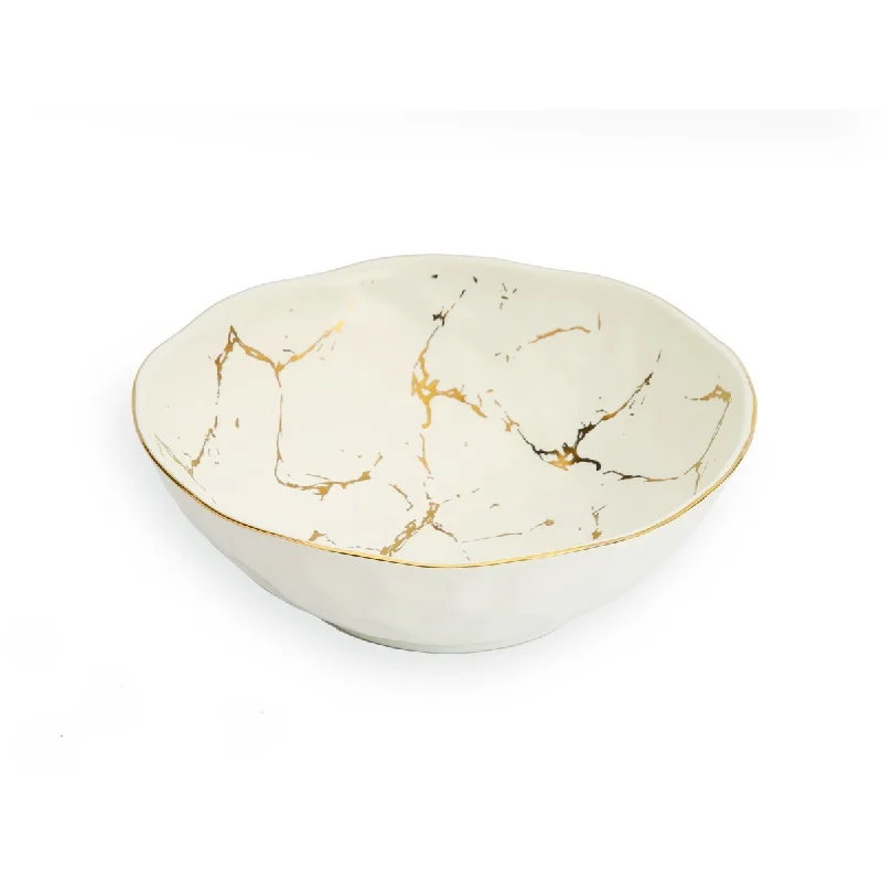 biodegradable paper plates -Porcelain White Bowl with Gold Design 9"D - 9"