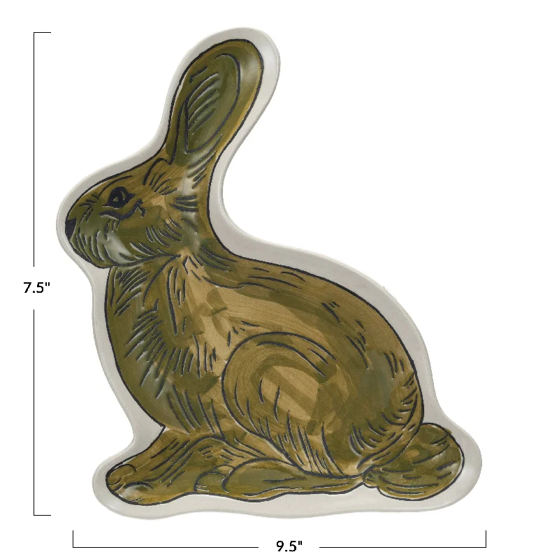 wedding plastic dinner plates -Hand-Painted Stoneware Rabbit Plate - 9.5"L x 7.5"W x 0.8"H - 9.5"L x 7.5"W x 0.8"H