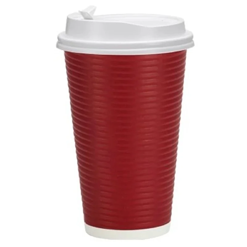 custom travel mugs -Paper Cup Maroon Hot Cold with lid 16 oz