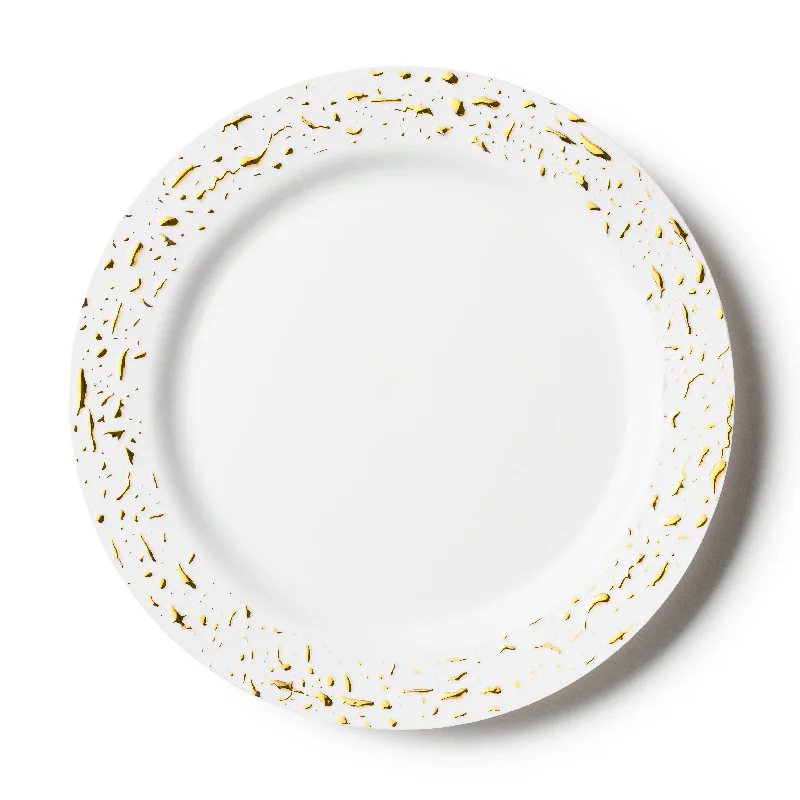 non-slip dinner plates -White and Gold Round Plastic Plates 10 Count - Pebbled