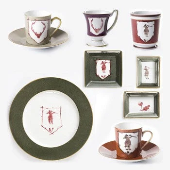 personalized mugs for Christmas -Saint Hubert - Stag Straight coffee cup and saucer, 100ml, khaki/brick red