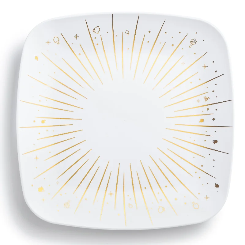 multi-piece dinnerware sets -Gold and White Square Plastic Plates 10 Pack Chanukah