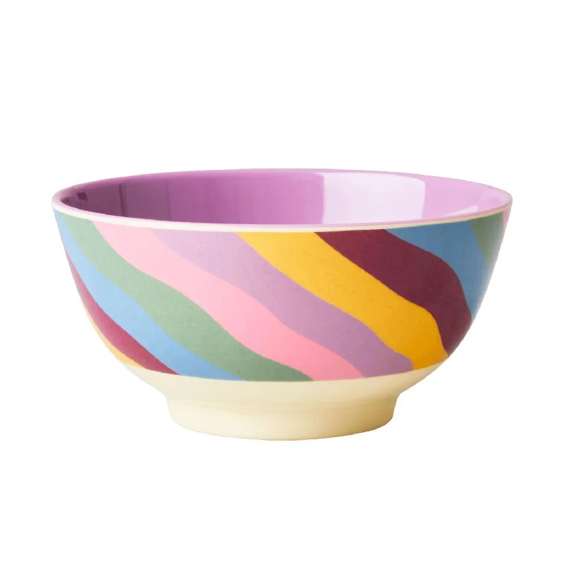 elegant gold dinnerware sets -Rice DK Melamine Bowl with Funky Stripes Print - Medium