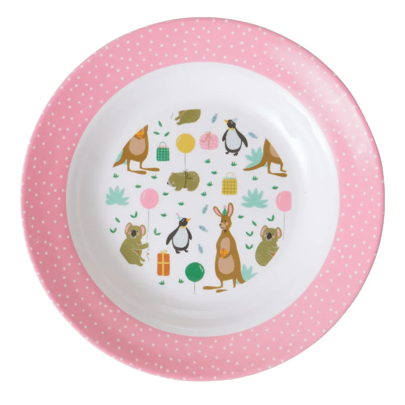 eco-friendly disposable cups -Rice DK Melamine Kids Bowl with Party Animal Print - Pink