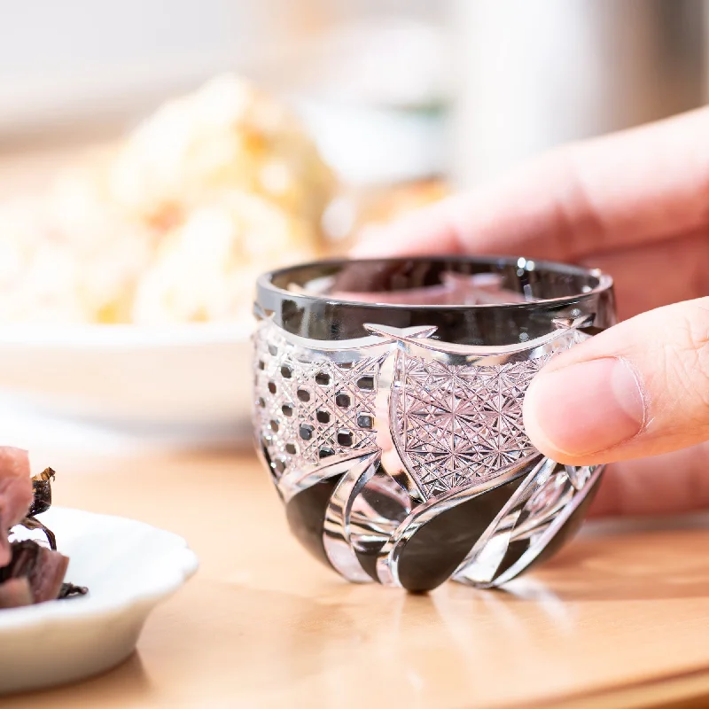 stainless steel cups for tea -Kiyohide Glass Black Windmill Edo Kiriko Cut Glass Guinomi Sake Cup