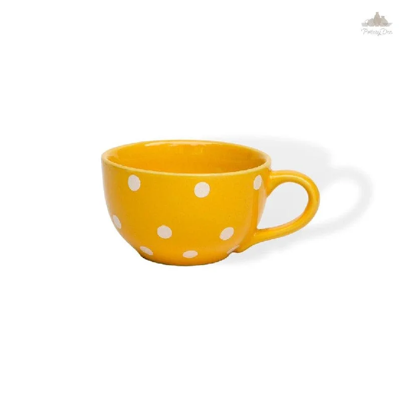 thermal coffee mugs for work -Pastel Yellow Polka Dots Coffee Cup | Height 6 cm | Diameter 10.5 cm | Hand Painted |    Set of 1 | Ceramic Pottery | 350 ml | Ideal for Tea and Coffee