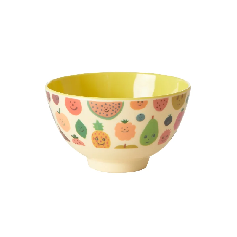 gold-rimmed glass dinnerware -Rice DK Melamine Bowl with Happy Fruits Print - Small