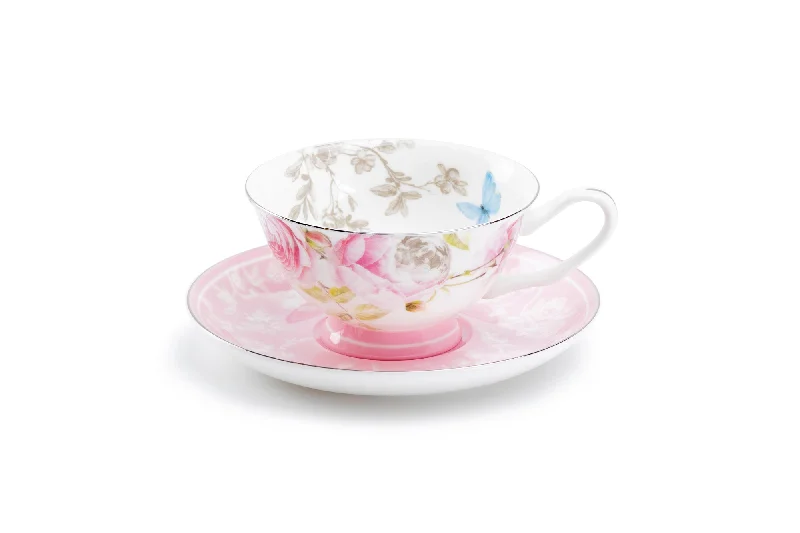 best ceramic mugs -Beau Rose Bone China Tea Cup and Saucer