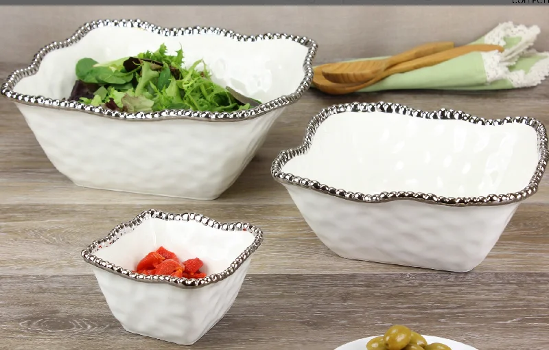 modern serving platters for parties -Square Silver Beaded  Bowls 3 sizes