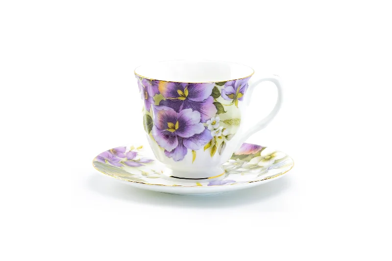 personalized coffee mugs with photos -Purple Pansy Bone China Tea Cup and Saucer