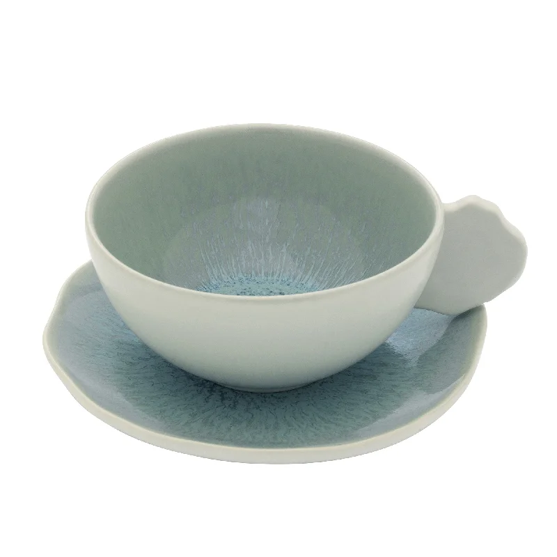 motivational tea mugs -Plume Pair of teacups and saucers, 20cl, ocean blue