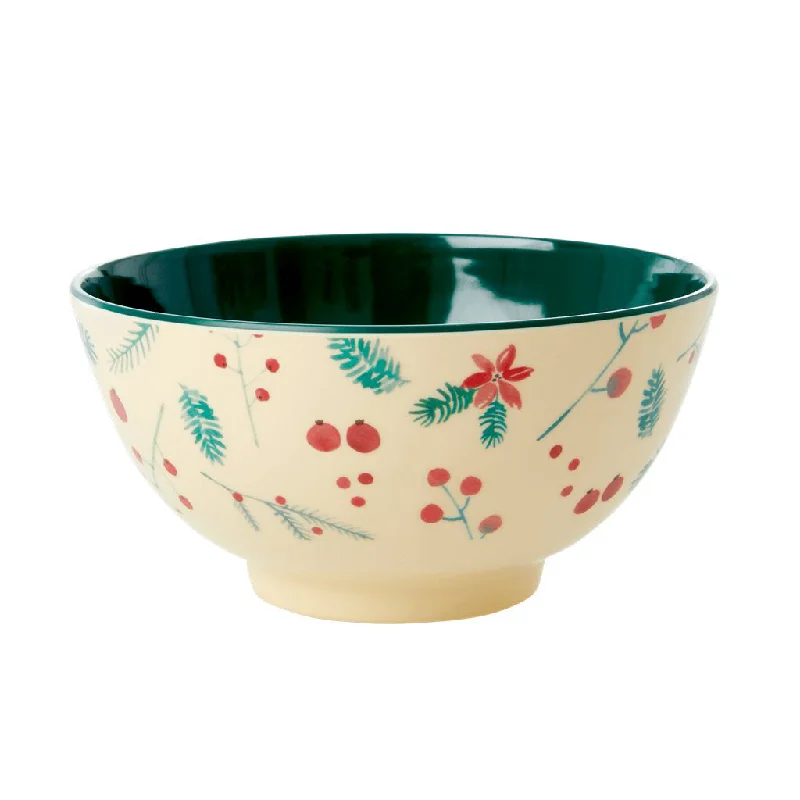 sustainable dinnerware for events -Rice DK Melamine Bowl with Poinsettia Print - Two Tone - Medium