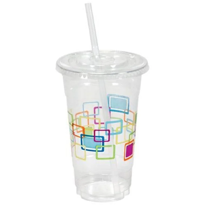 custom coffee cups -Nicole Home Collection Premium Plastic Deco Cups with Lids and Straws 24 oz