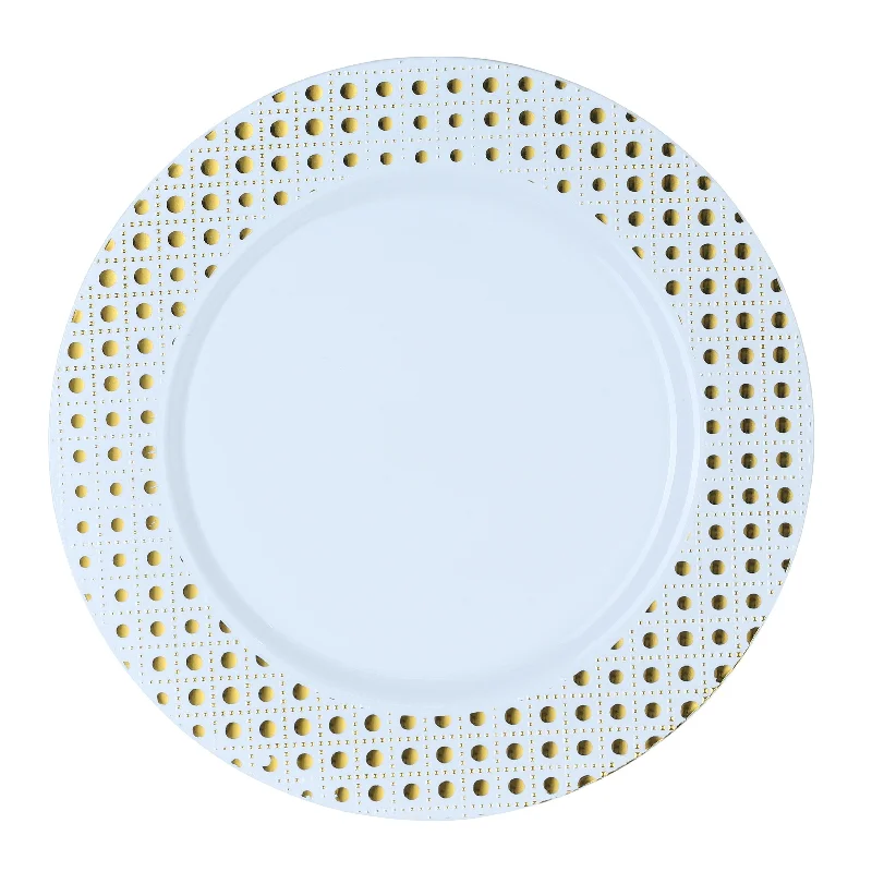 plastic cutlery sets for picnics -White and Gold Round Plastic Plates - Sphere