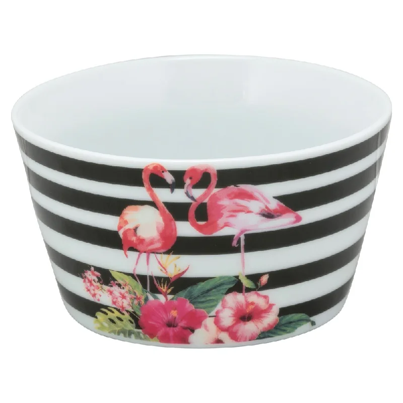 eco-friendly party plates -10 Strawberry Street The Goodies Flamingo Black and White Porcelain Bowls (Pack of 4)