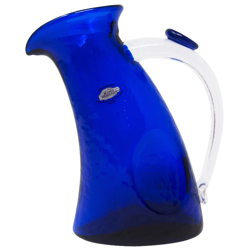 durable ceramic dinnerware -Blenko Wayne Husted AP Cobalt Blue Logo Pitcher