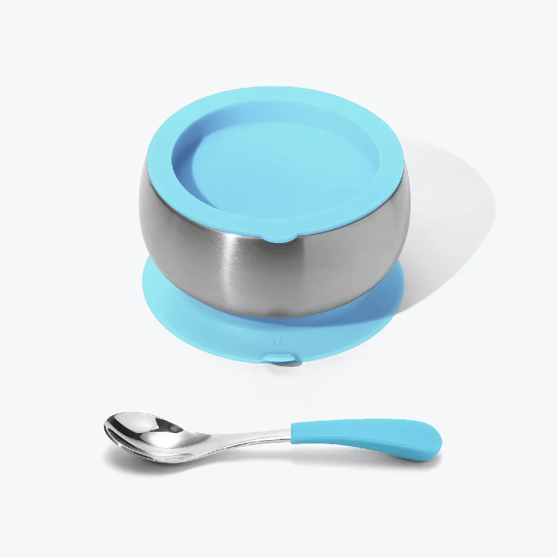 festive holiday dinner plates -Avanchy Stainless Steel Baby Bowl with Spoon Combo + Air Tight Lid - Blue