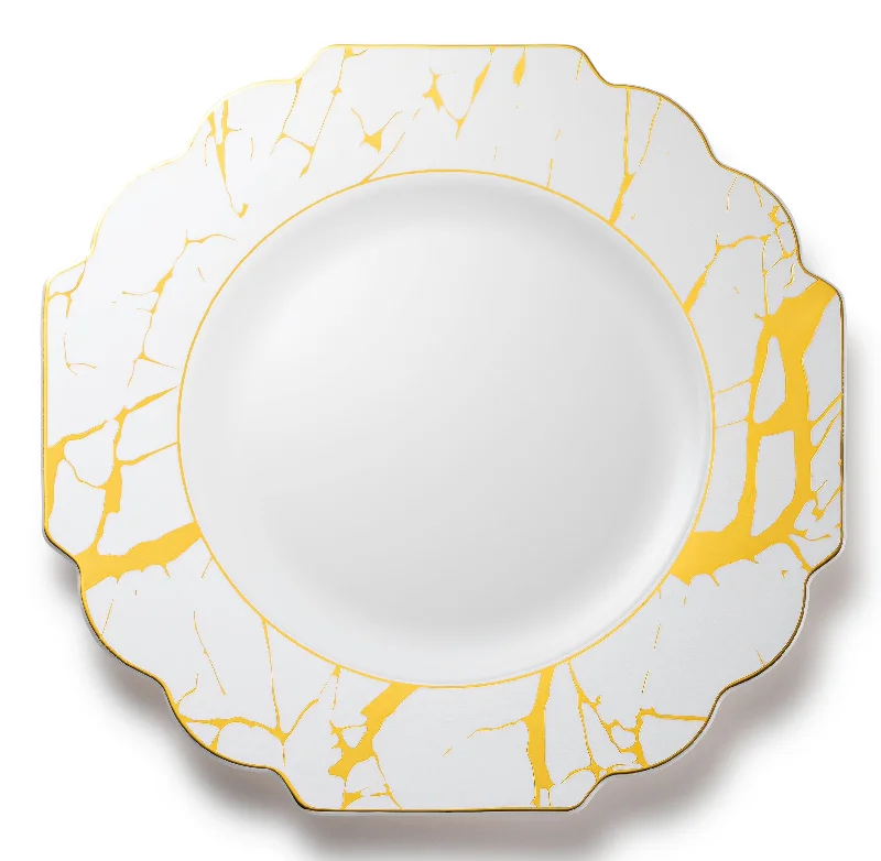 floral dinnerware sets -White and Gold Marble Plastic Plates 10 Pack - Grand