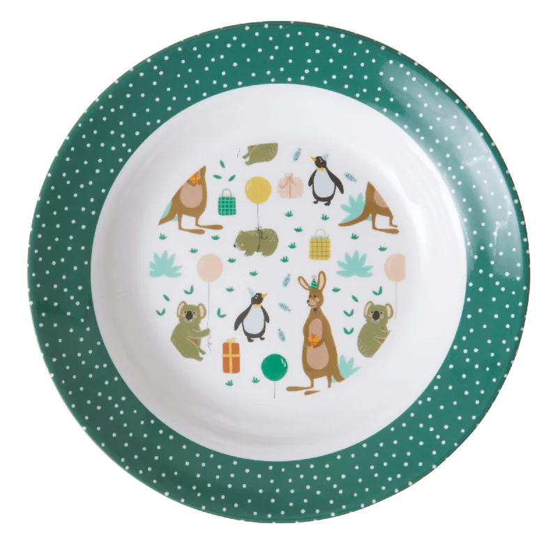 heavy-duty disposable serving platters -Rice DK Melamine Kids Bowl with Party Animal Print - Green