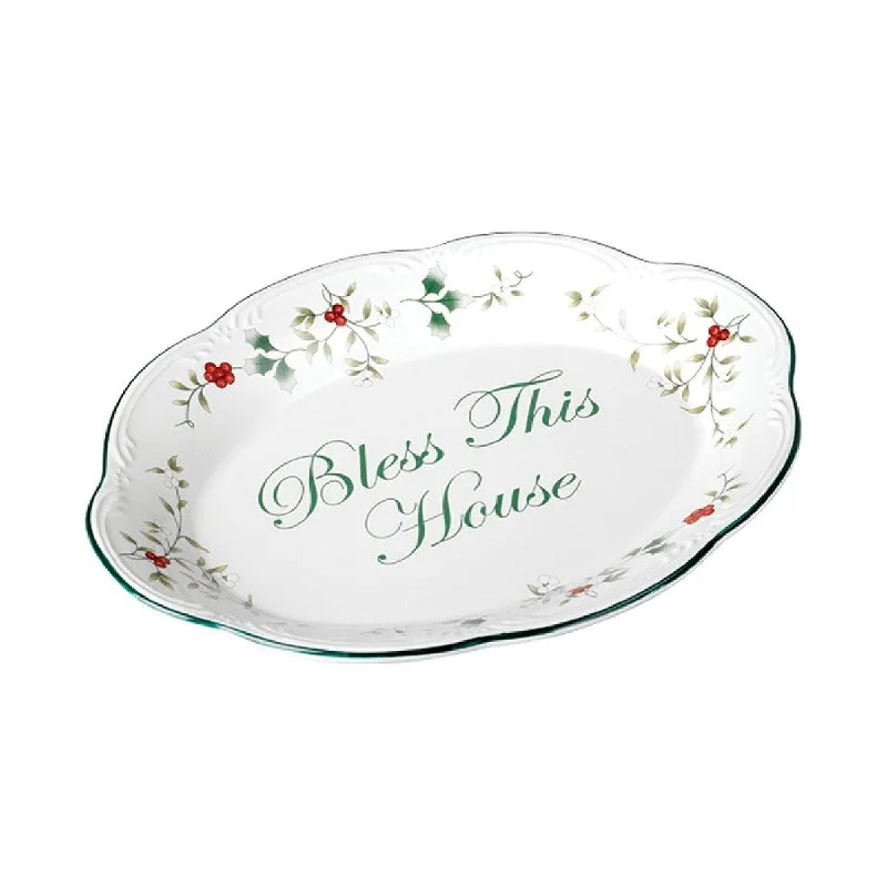 picnic-friendly cutlery sets -Pfaltzgraff Winterberry Bless This House Plate - White - 10.5" x 8.5"