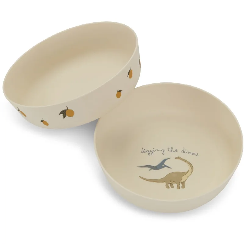 reusable dinner plates for camping -Konges Sløjd 2 Pack Bowl - Lemon / Dino