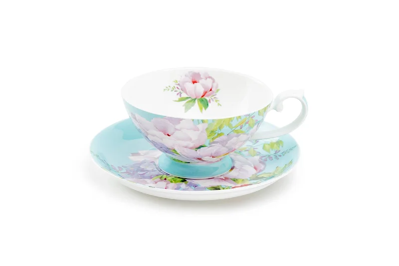 elegant coffee mugs -Peony Blue Bone China Cup and Saucer