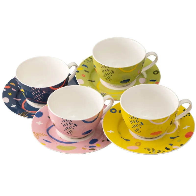 unique ceramic mugs -Aynsley Verdant Tea Cups & Saucers Set of 4