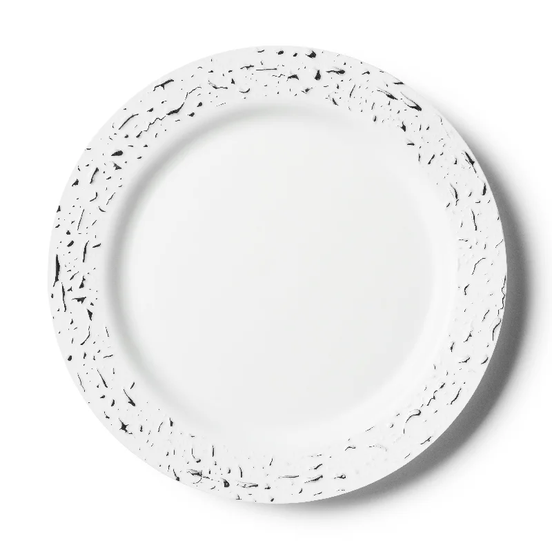 personalized dinner plates -White and Silver Round Plastic Plates 10 Count - Pebbled