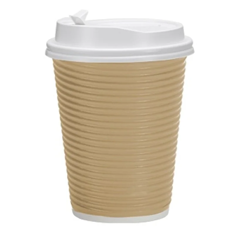 eco friendly coffee mugs for gifts -Paper Cup Tan Hot Cold with lid 12 oz