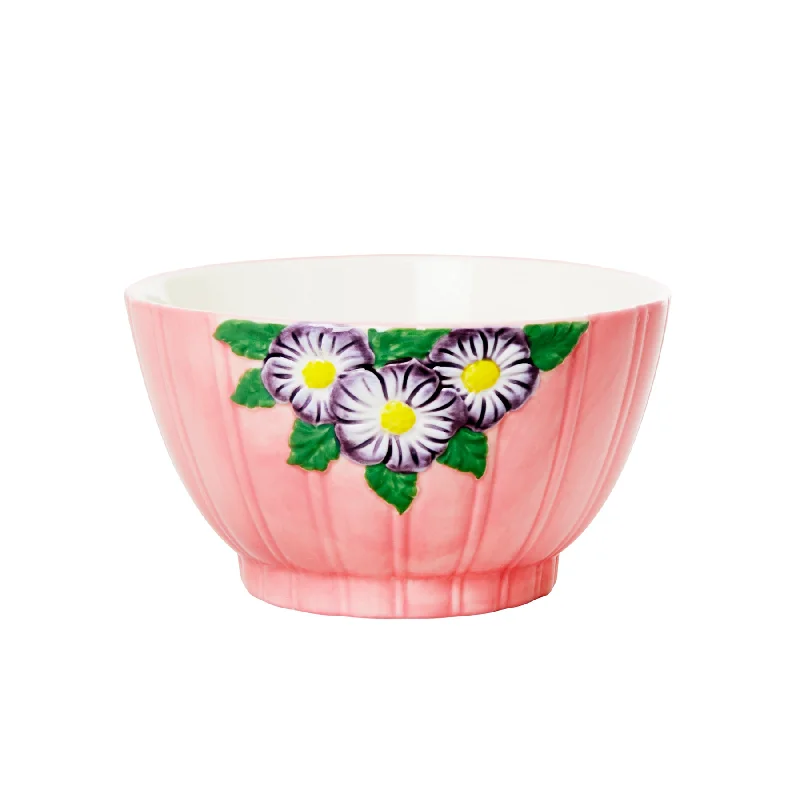 reusable glass dinnerware -Rice DK Ceramic Bowl with Embossed Flower Design - Pink