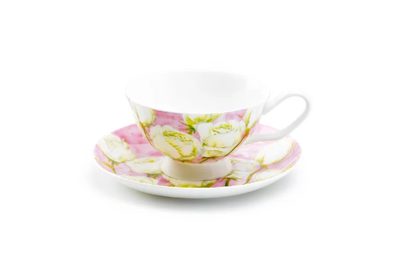 oversized coffee mugs -Rose Pink Bone China Tea Cup and Saucer