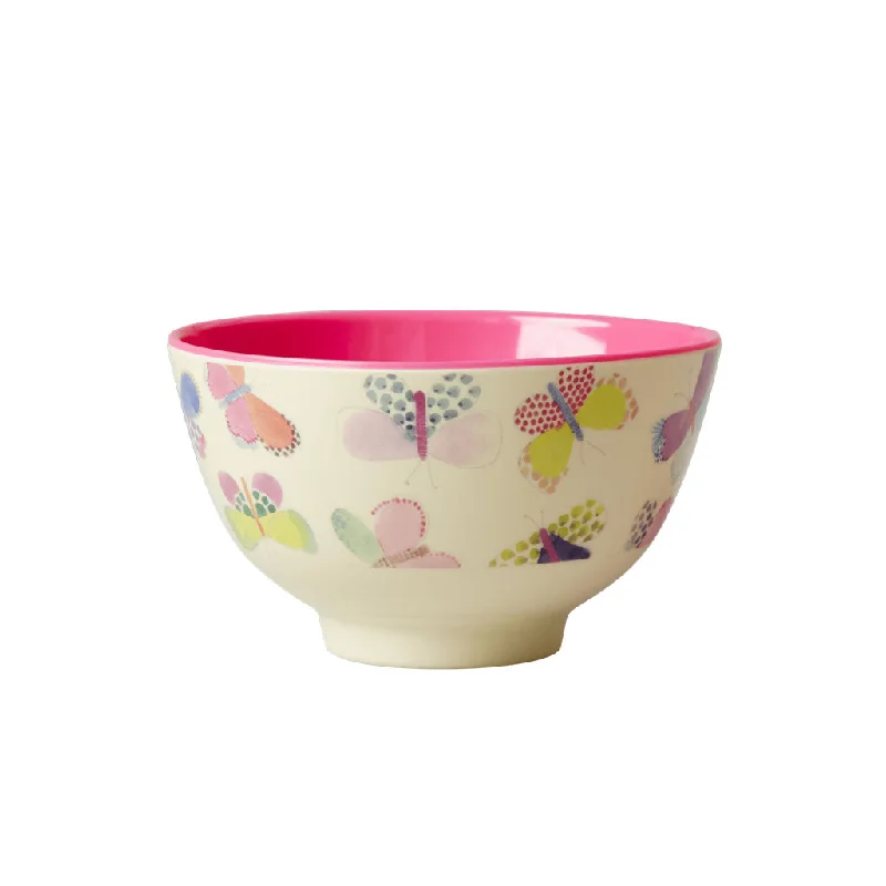 colorful porcelain dinner plates -Rice DK Melamine Bowl with Butterfly Print - Two Tone - Small